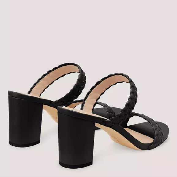 NWOB Stuart Weitzman Tuscan 75 Block Slide Sandal Black Nappa Leather Size 7.5 - Picture 2 of 4